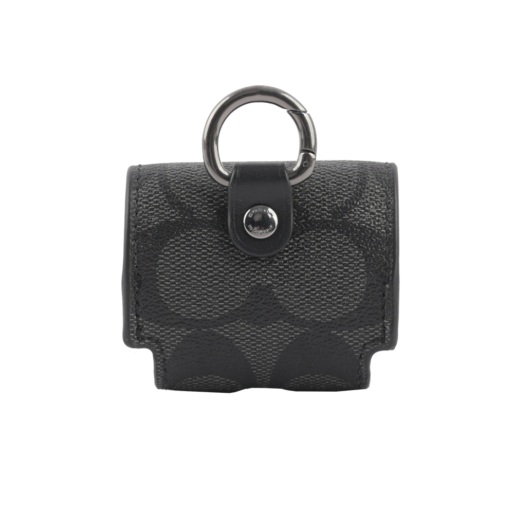 【COACH】塗層帆布及牛皮 Airpods Pro 無線耳機套(炭黑色) C1618 QBCHR
