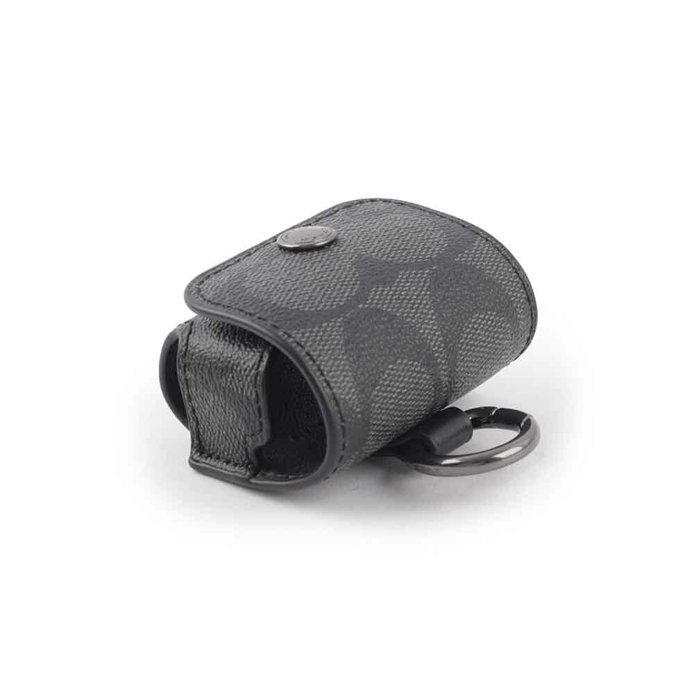 【COACH】塗層帆布及牛皮 Airpods Pro 無線耳機套(炭黑色) C1618 QBCHR