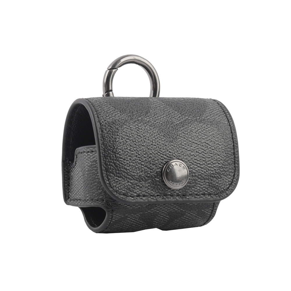 【COACH】塗層帆布及牛皮 Airpods Pro 無線耳機套(炭黑色) C1618 QBCHR