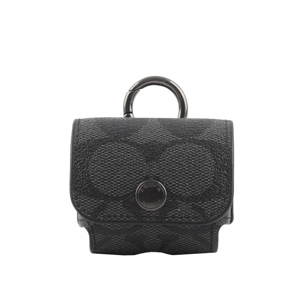 【COACH】塗層帆布及牛皮 Airpods Pro 無線耳機套(炭黑色) C1618 QBCHR