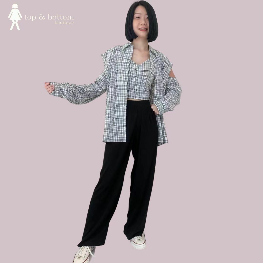 CHECKED TWO PIECE SET BLOUSE