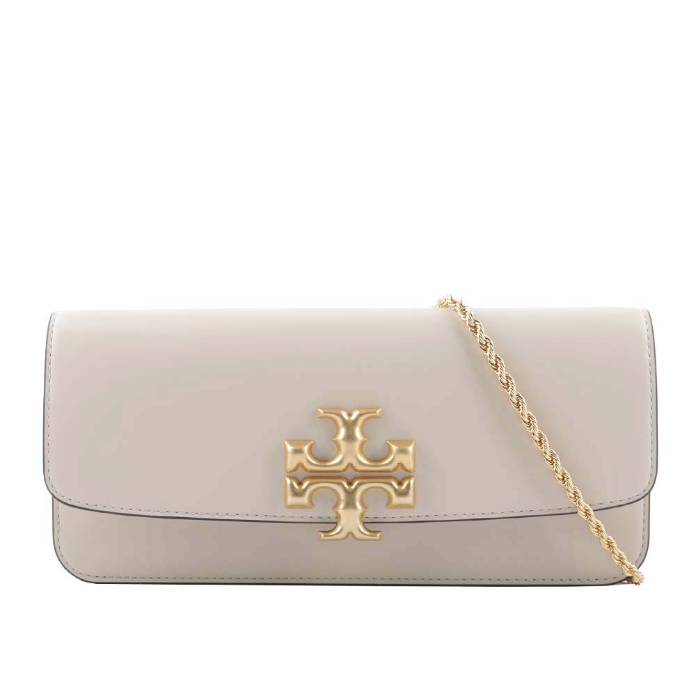 【TORY BURCH】Eleanor 大標誌牛皮肩背鍊包/手拿包(奶油白) 148608 122