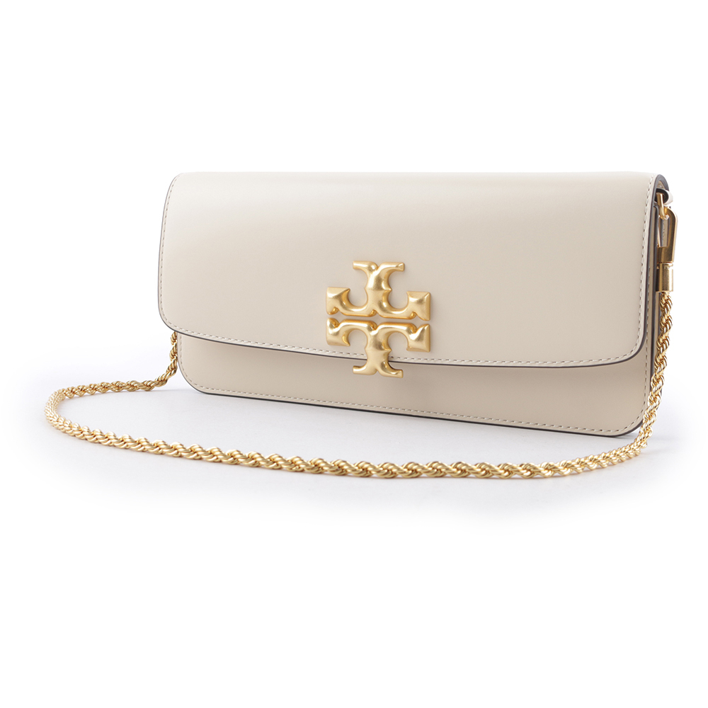 【TORY BURCH】Eleanor 大標誌牛皮肩背鍊包/手拿包(奶油白) 148608 122