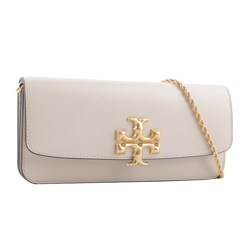 【TORY BURCH】Eleanor 大標誌牛皮肩背鍊包/手拿包(奶油白) 148608 122