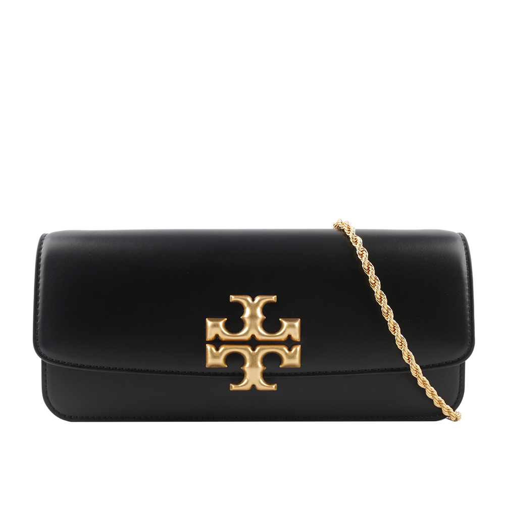 【TORY BURCH】Eleanor 大標誌牛皮肩背鍊包/手拿包(黑色) 148608 001