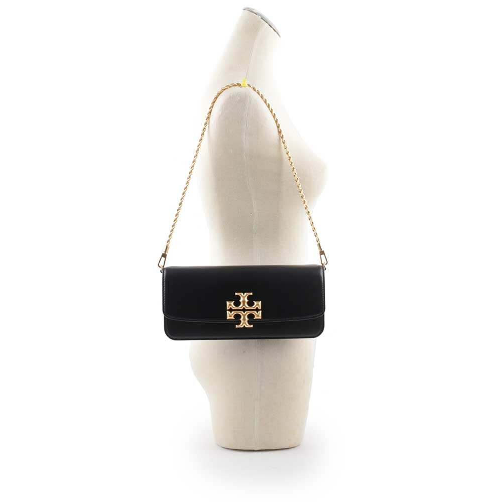 【TORY BURCH】Eleanor 大標誌牛皮肩背鍊包/手拿包(黑色) 148608 001