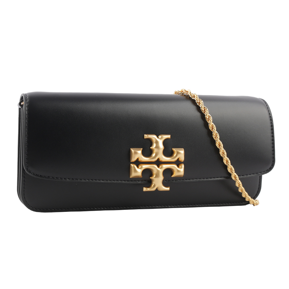 【TORY BURCH】Eleanor 大標誌牛皮肩背鍊包/手拿包(黑色) 148608 001