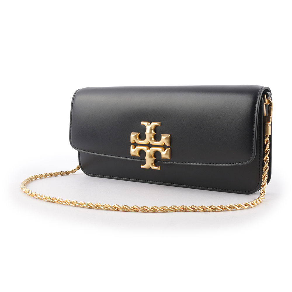 【TORY BURCH】Eleanor 大標誌牛皮肩背鍊包/手拿包(黑色) 148608 001