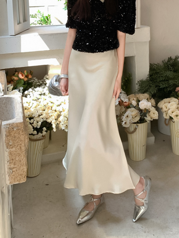 LYS-緞面光澤純色魚尾裙