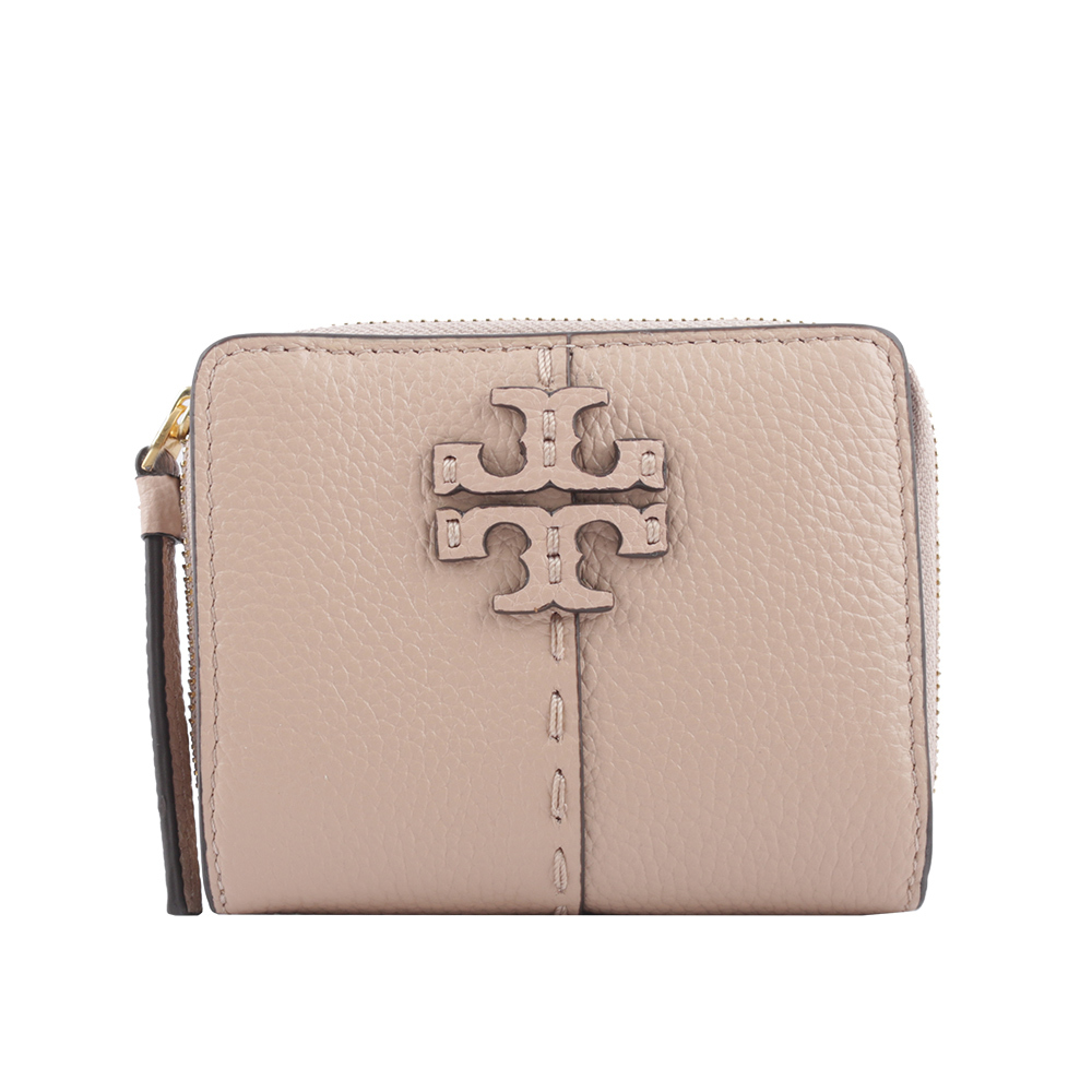 【TORY BURCH】McGRAW 牛皮暗釦拉鍊零錢袋短夾
