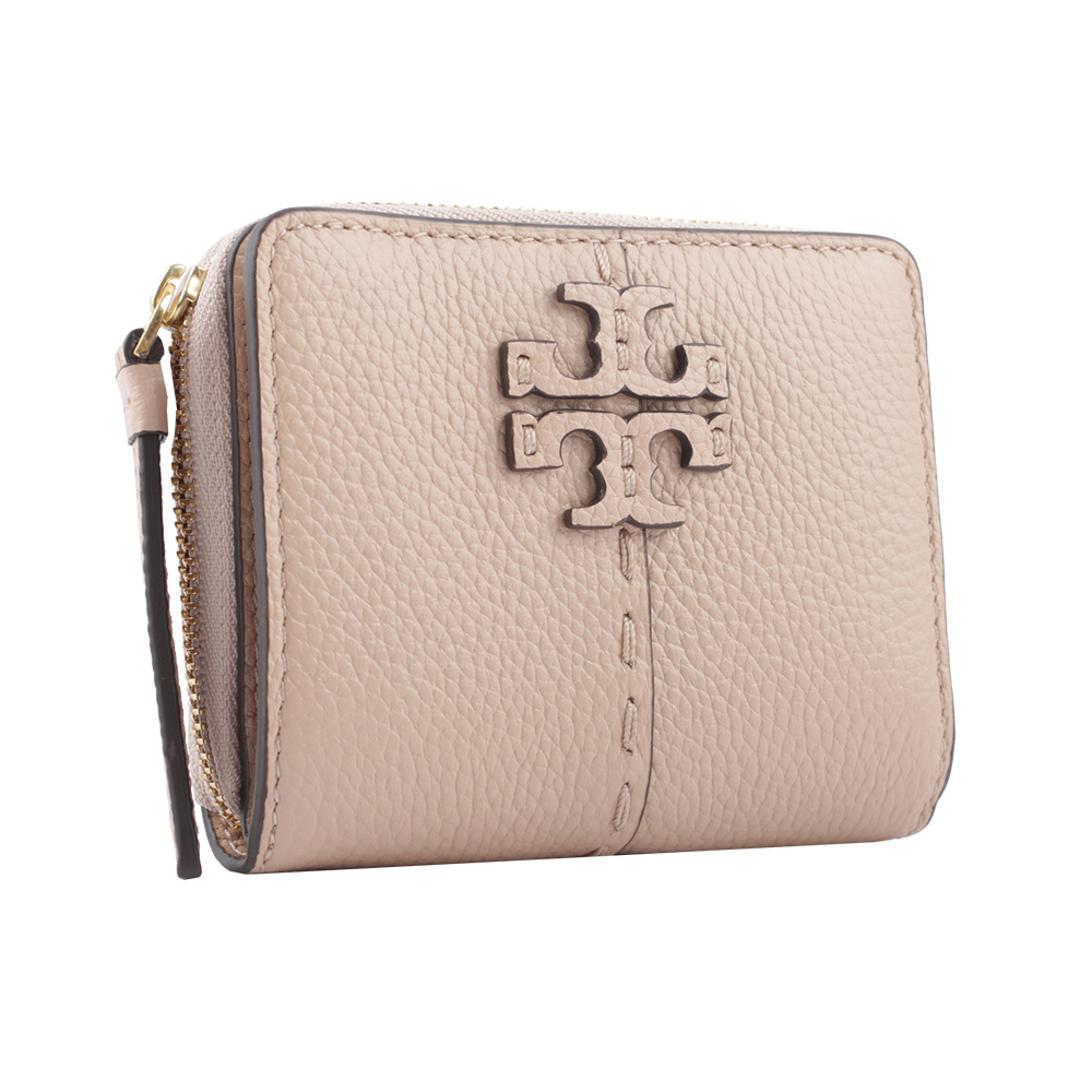 【TORY BURCH】McGRAW 牛皮暗釦拉鍊零錢袋短夾