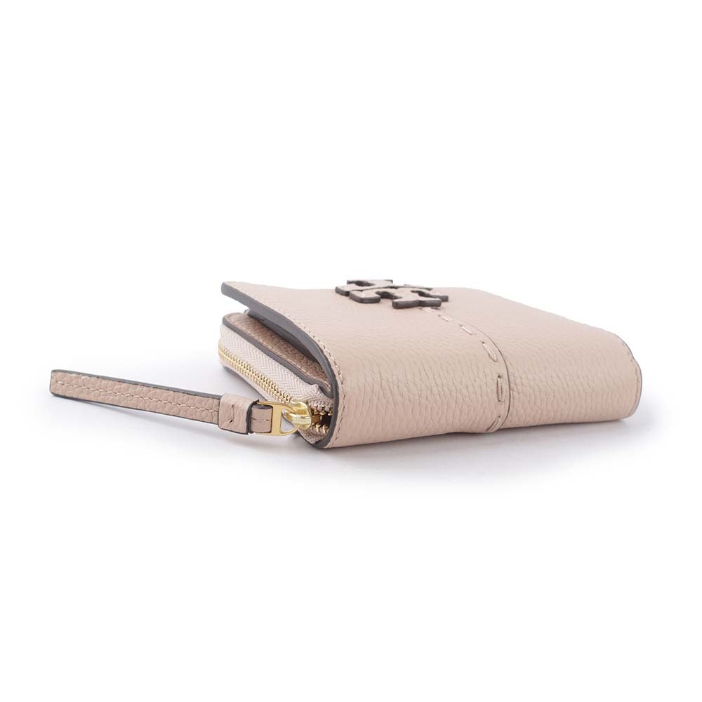 【TORY BURCH】McGRAW 牛皮暗釦拉鍊零錢袋短夾(沙色) 64522 927