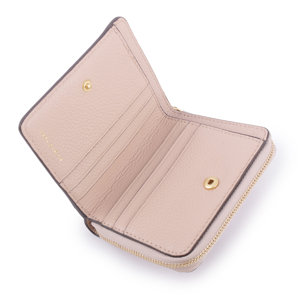 【TORY BURCH】McGRAW 牛皮暗釦拉鍊零錢袋短夾(沙色) 64522 927