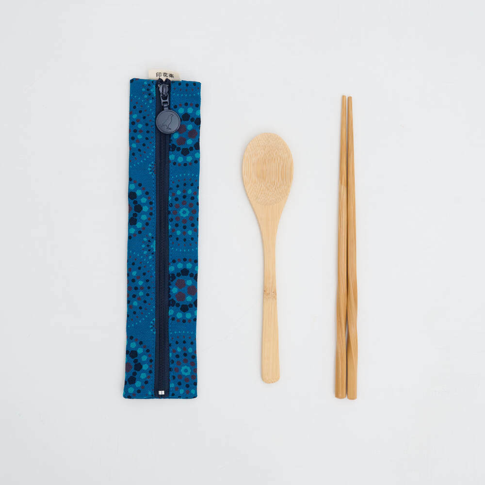 Zipper Utensil Pouch (Spoon and Chopsticks including)/Firework/Twilight Blue
