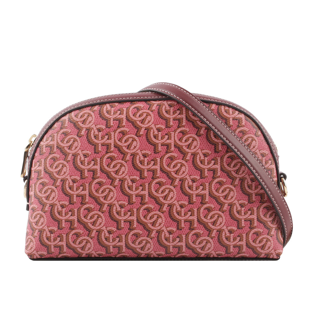 【COACH】Madi Monogram 塗層帆布拼皮革拉鍊貝殼包