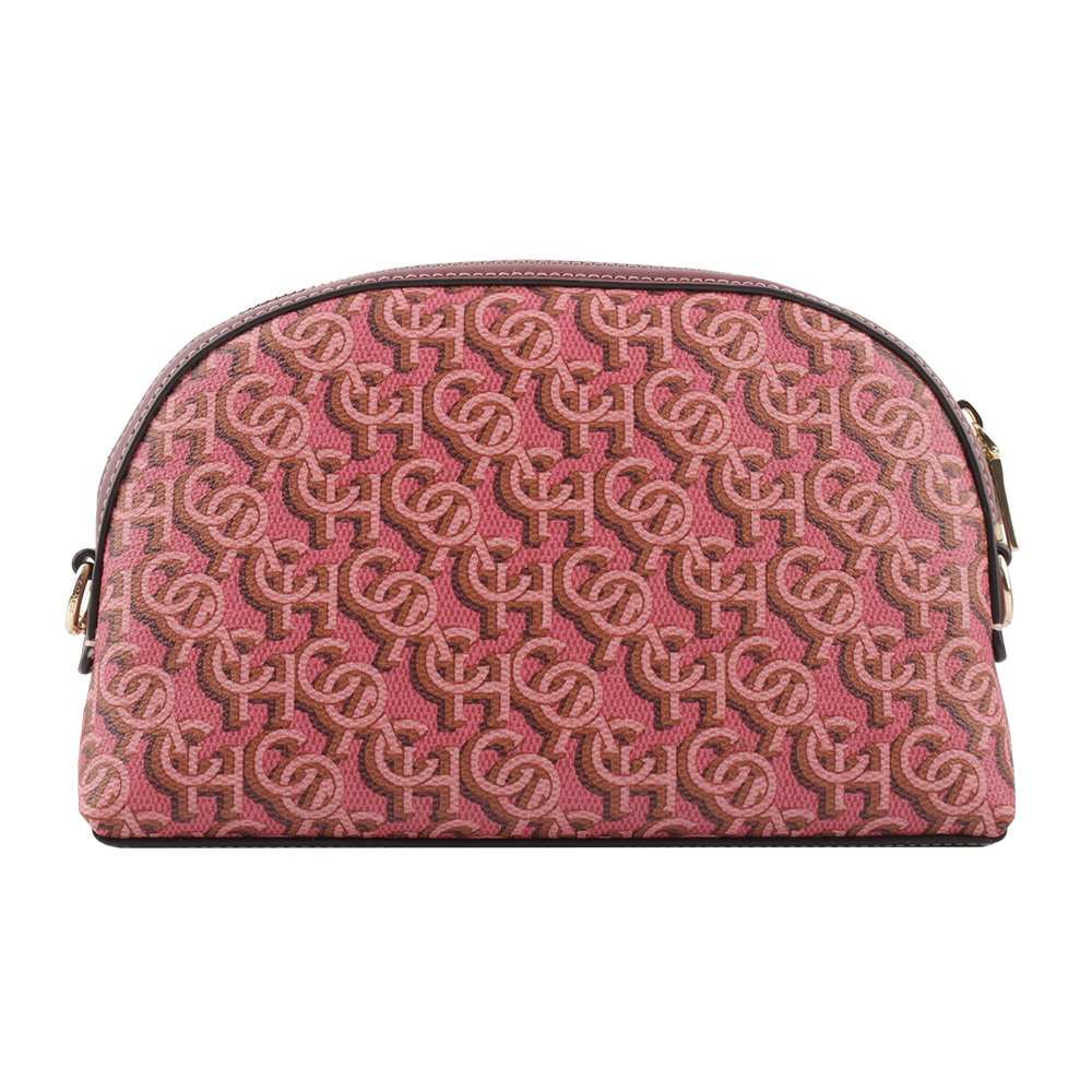 【COACH】Madi Monogram 塗層帆布拼皮革拉鍊貝殼包(胭脂粉) CF343 IMROU