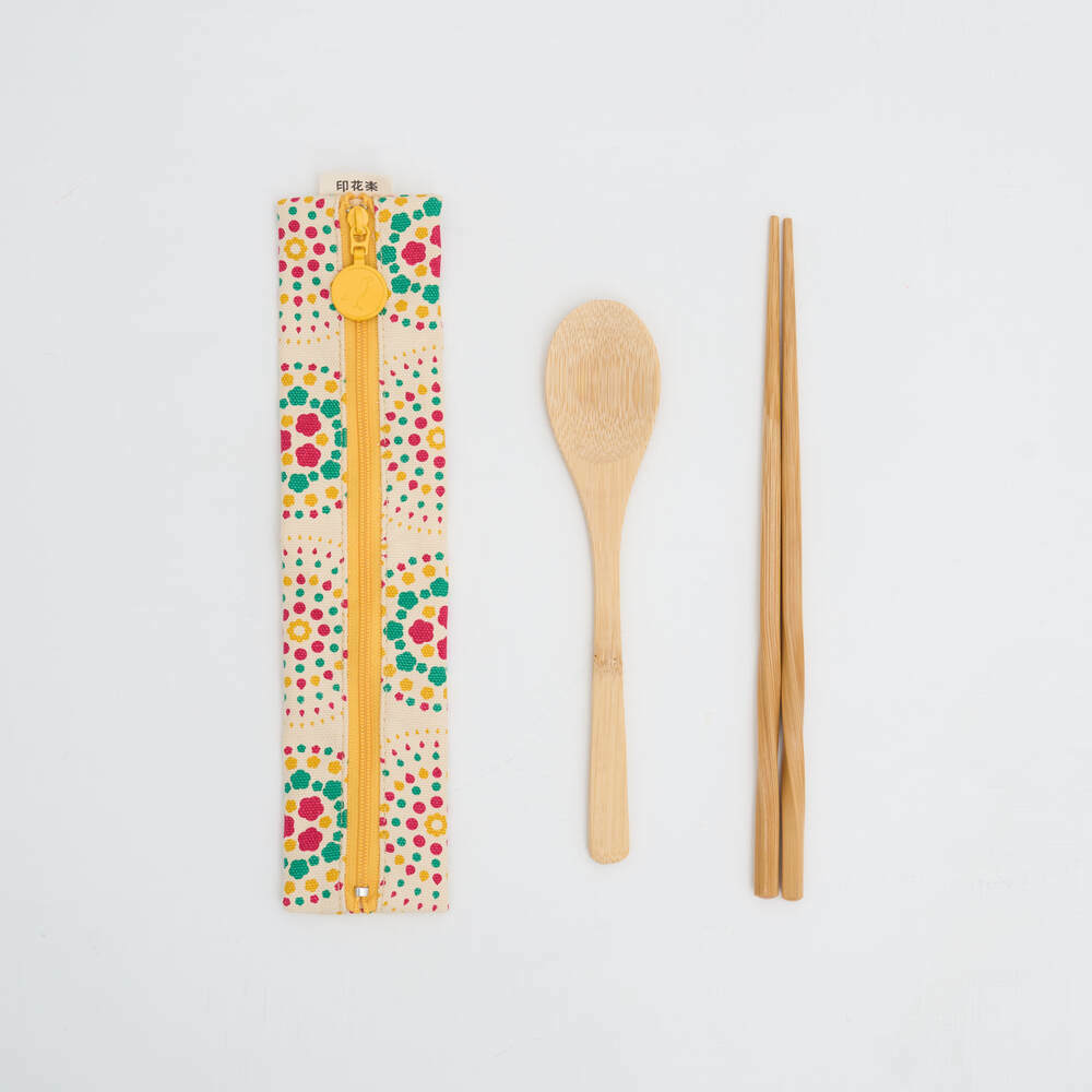Zipper Utensil Pouch (Spoon and Chopsticks including)/Firework/Candy Yellow