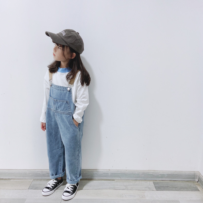 現貨 90cm.媽媽L 親子款 咖色背帶寬版牛仔吊帶褲 90cm-媽媽(L)