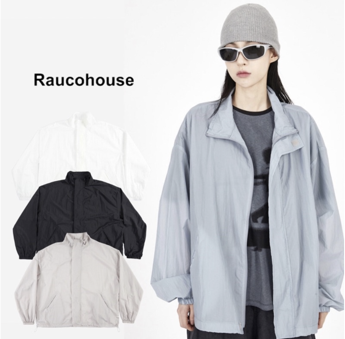 🇰🇷韓國 Raucohouse（已改版過） 寬鬆落肩尼龍外套 風衣外套 教練外套 防風外套 遮陽 尼龍 休閒