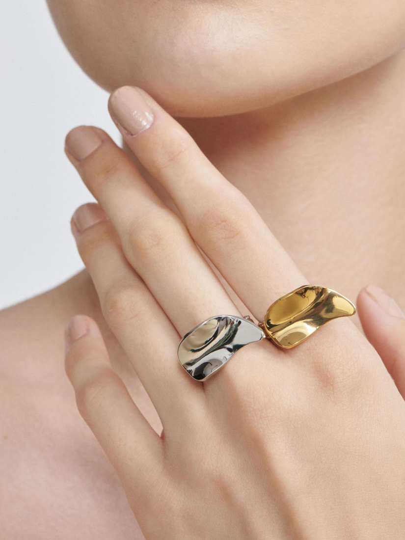 歐美輕奢流線型造型戒指  (18K金/銀)