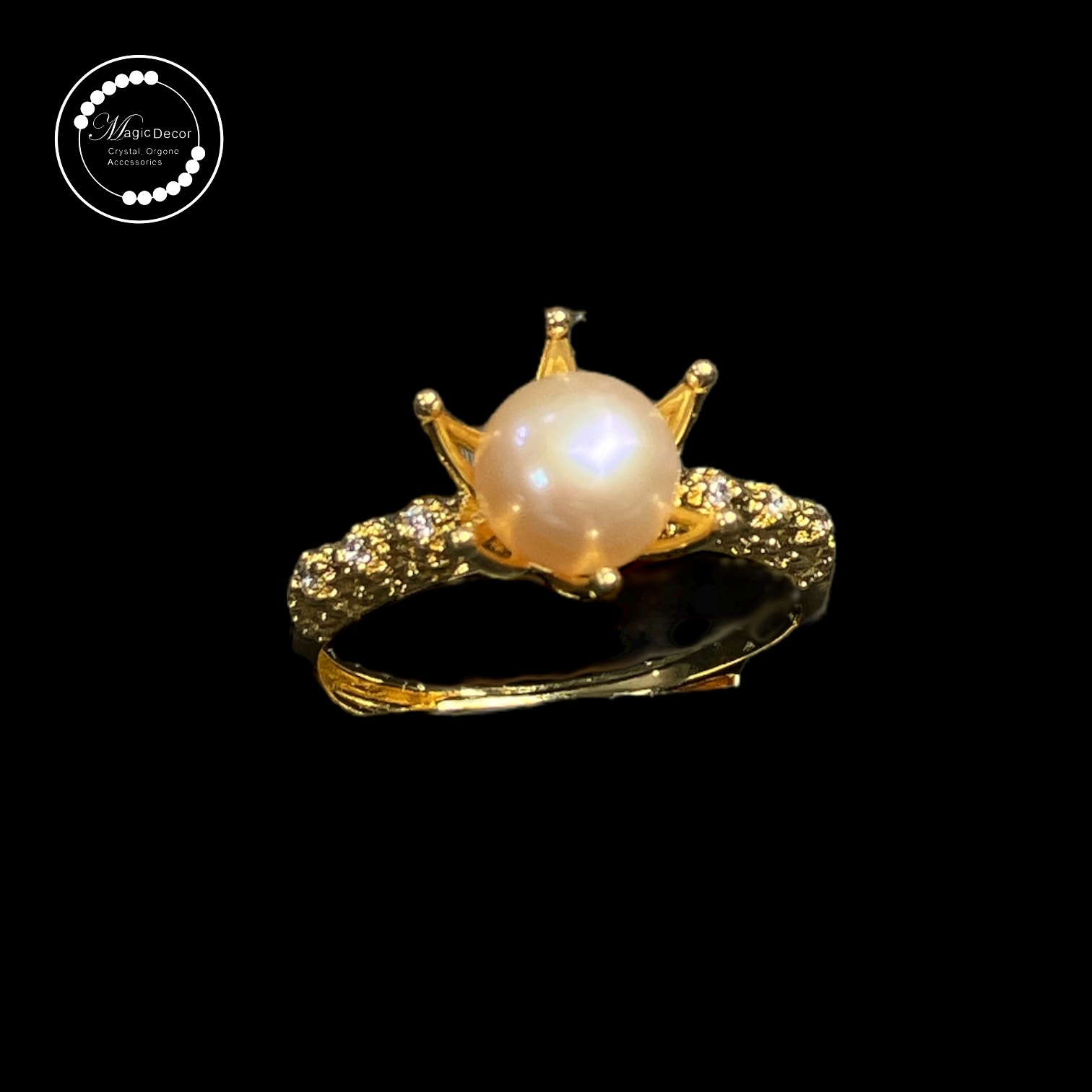 0804-b33 紫粉珍珠6爪皇冠款戒指