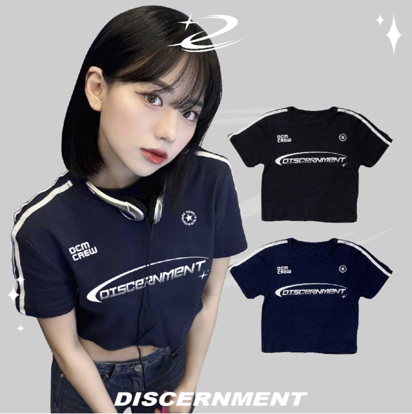 DISCERNMENT DCM SPORT TOP 運動風 Y2K 線條 短版 修身 顯胸 運動 短袖 短T