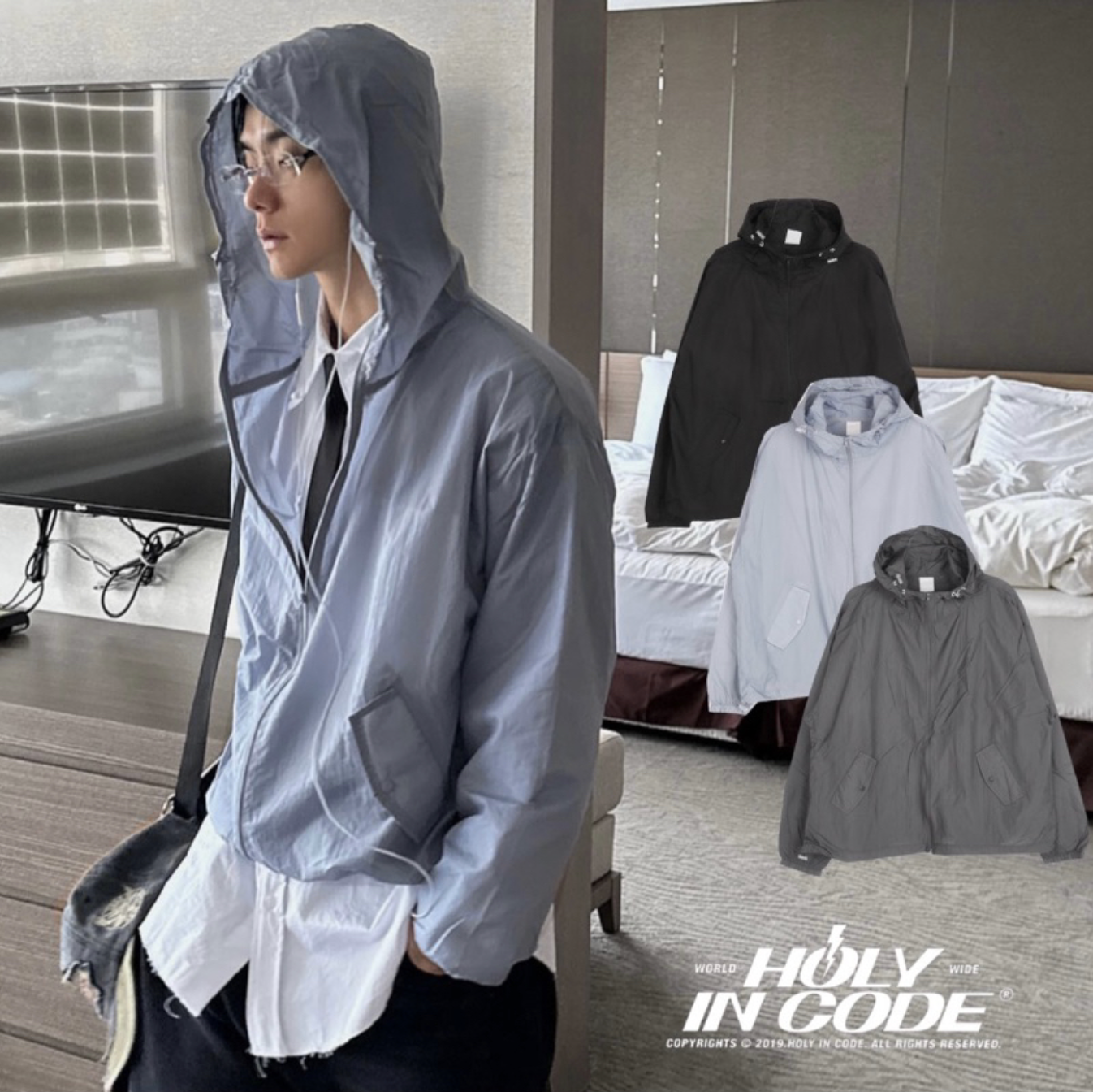 🇰🇷韓國 HOLYINCODE 薄款 連帽 風衣 外套 遮陽 素色
