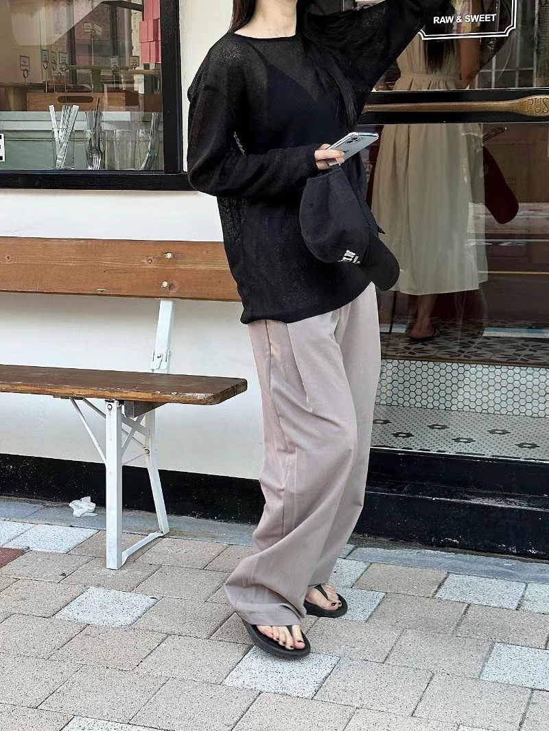 🇰🇷韓國 摺線 慵懶 光澤 落地 長褲