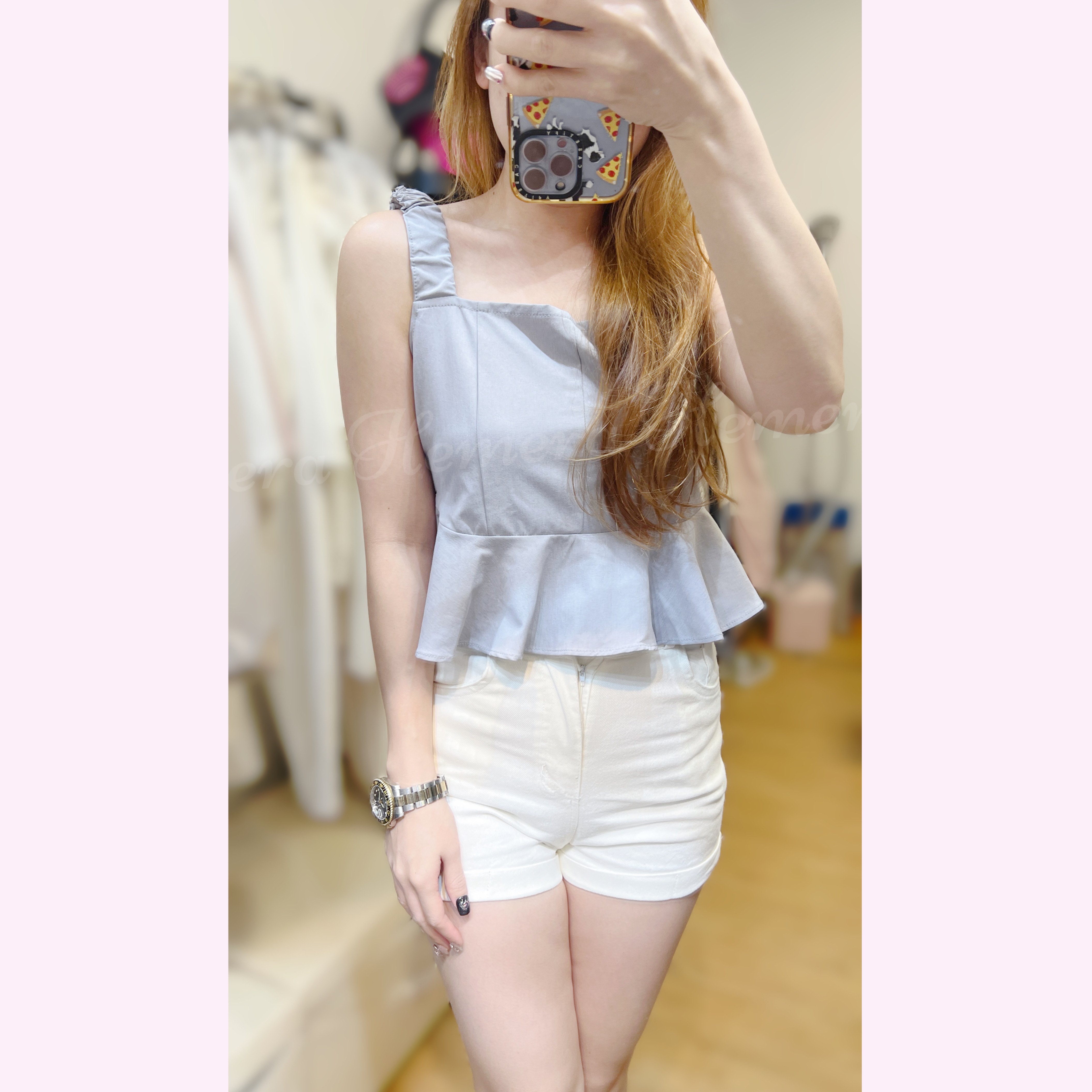 TP23S0812 簡約泡泡腰上身