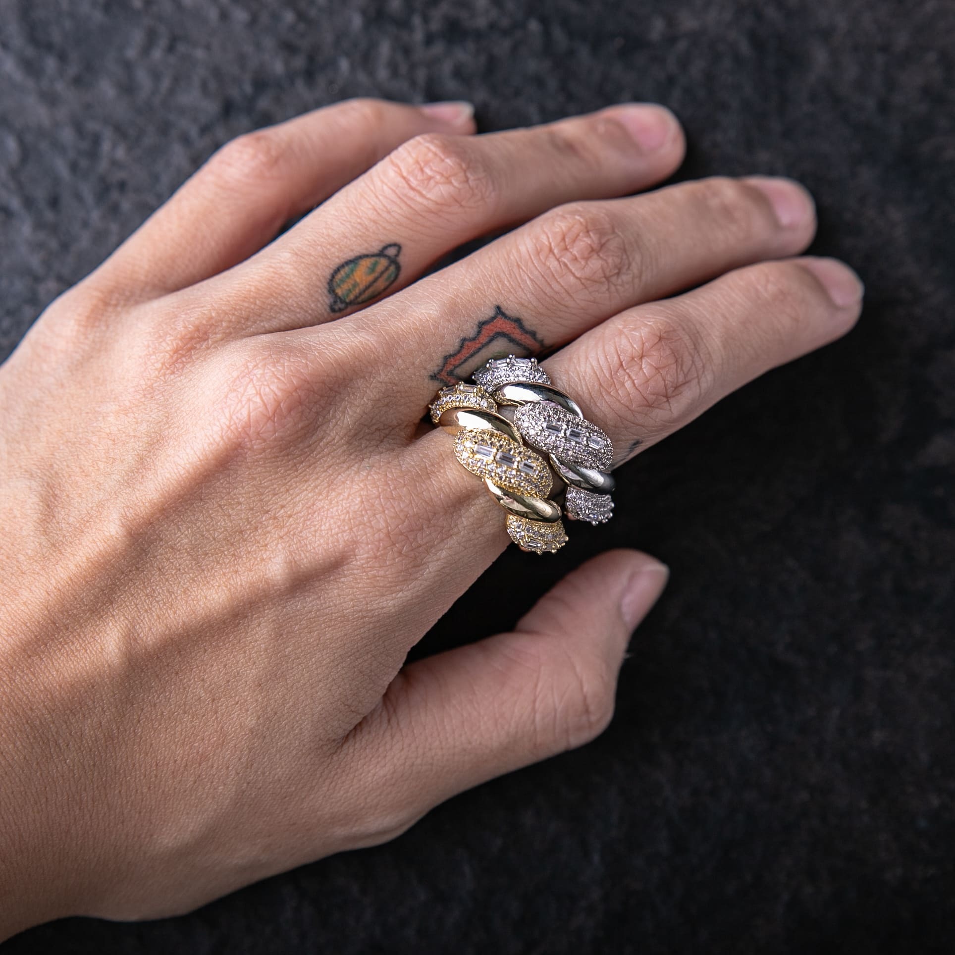 滿鑲雙排麻花戒指