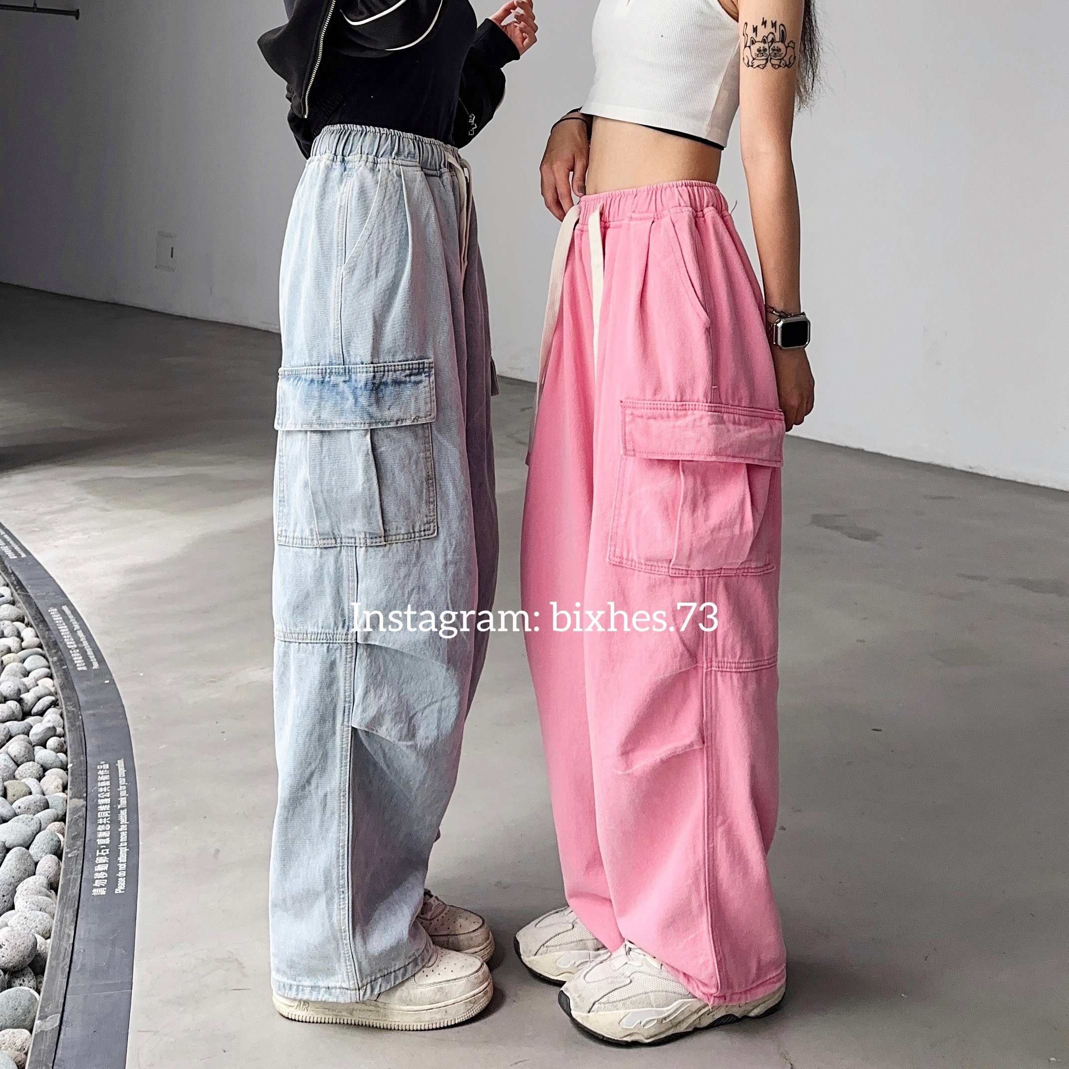 廠商自訂重工寬版抽繩牛仔褲(E00027)