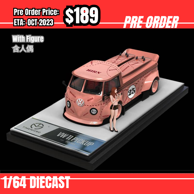 PO-$189 * Time Micro * 1:64 VW T1 Pickup Pink Pig w/ Figure [05/08]