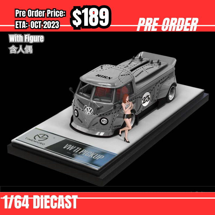 PO-$189 * Time Micro * 1:64 VW T1 Pickup Silver Pig w/ Figure [05/08]