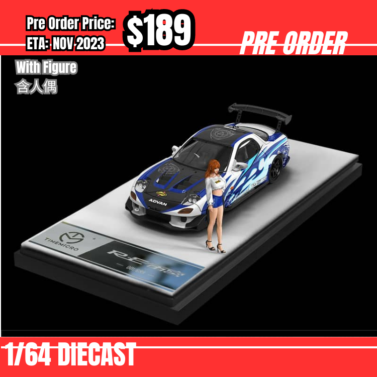 PO-$189 * Time Micro * 1:64 RX-7 FD3S RE Amemiya Blue Fire w/ Figure [05/08]