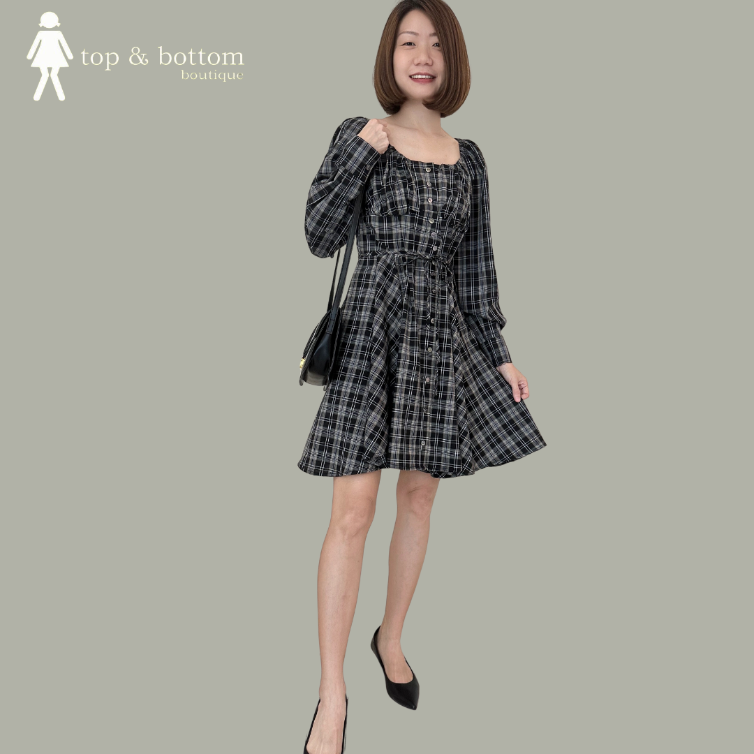CHECKED ASYMMETRIC DRESS