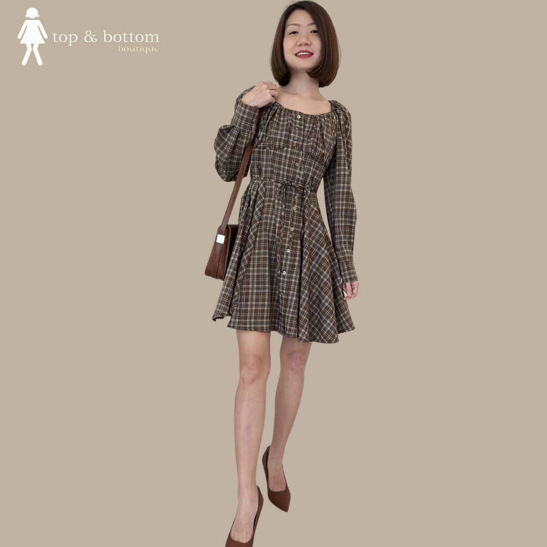 CHECKED ASYMMETRIC DRESS