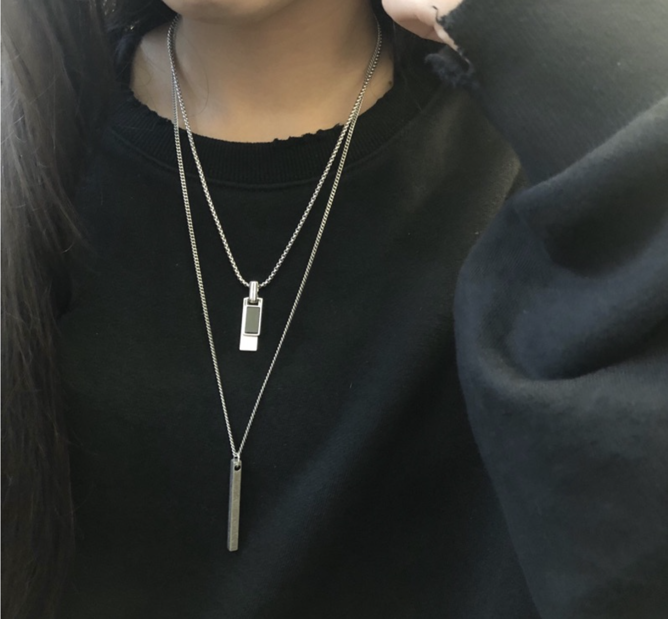 韓國 raucohouse 項鍊 black matte layer 銀飾 korea select