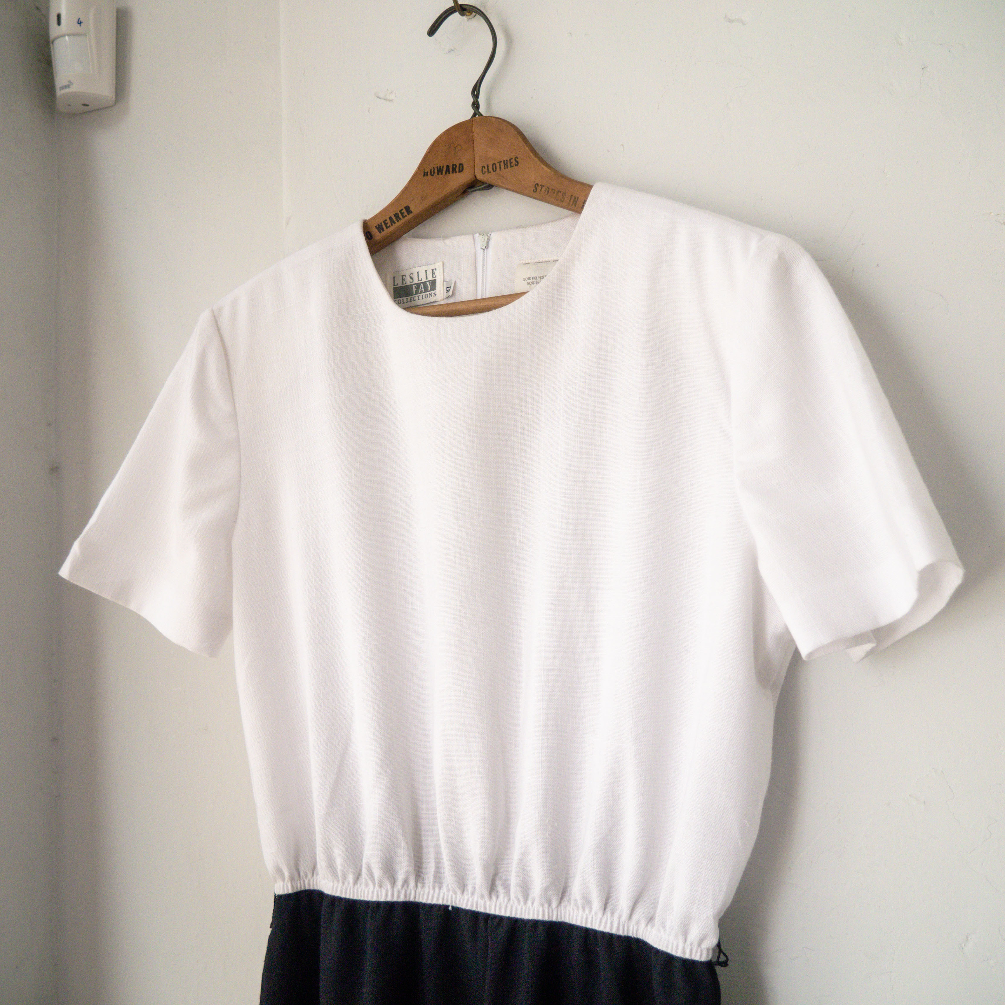 VINTAGE DRESS 美國製 黑白 嫘縈 拼接 素面 短袖 短洋裝