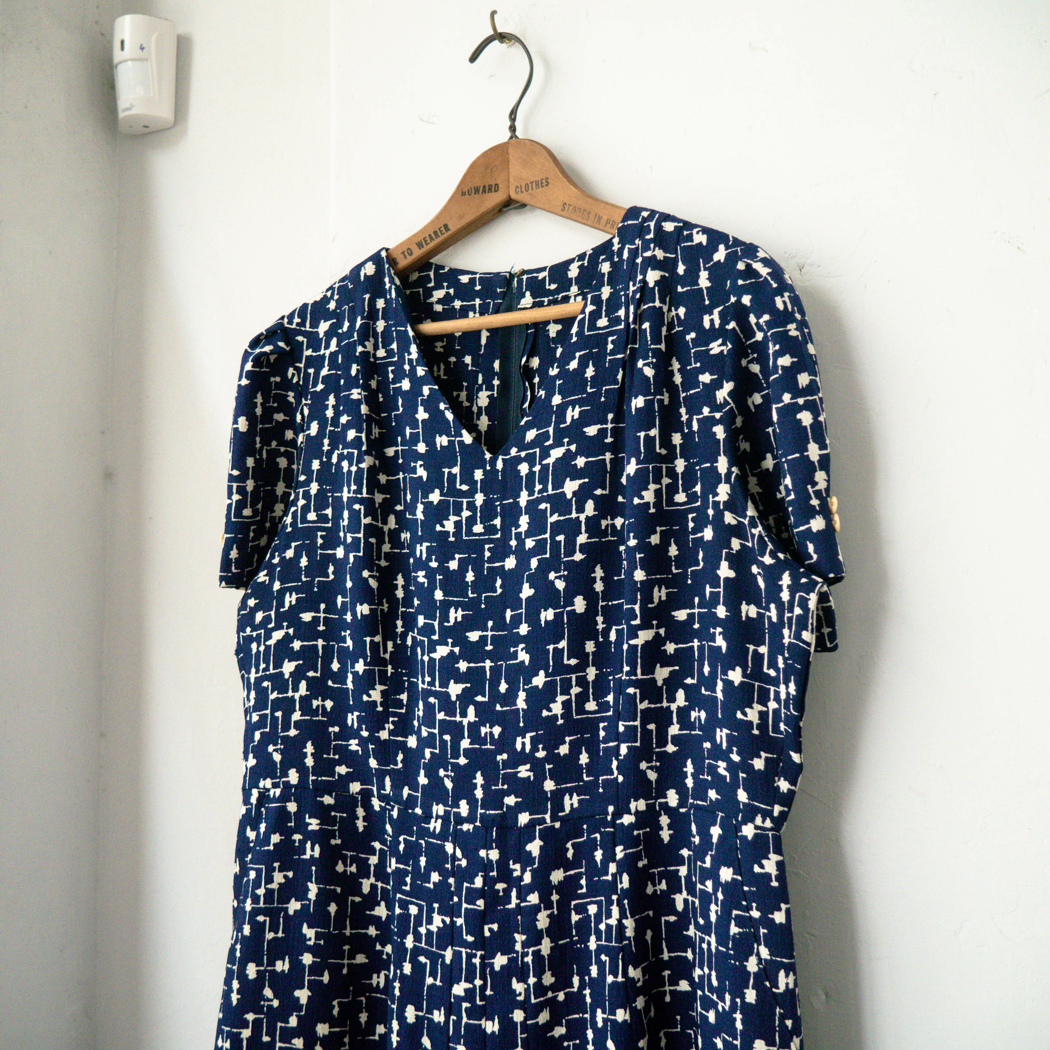 VINTAGE LONG DRESS 美國 深藍 嫘縈 印花 短袖 長版 連身裙 長洋裝