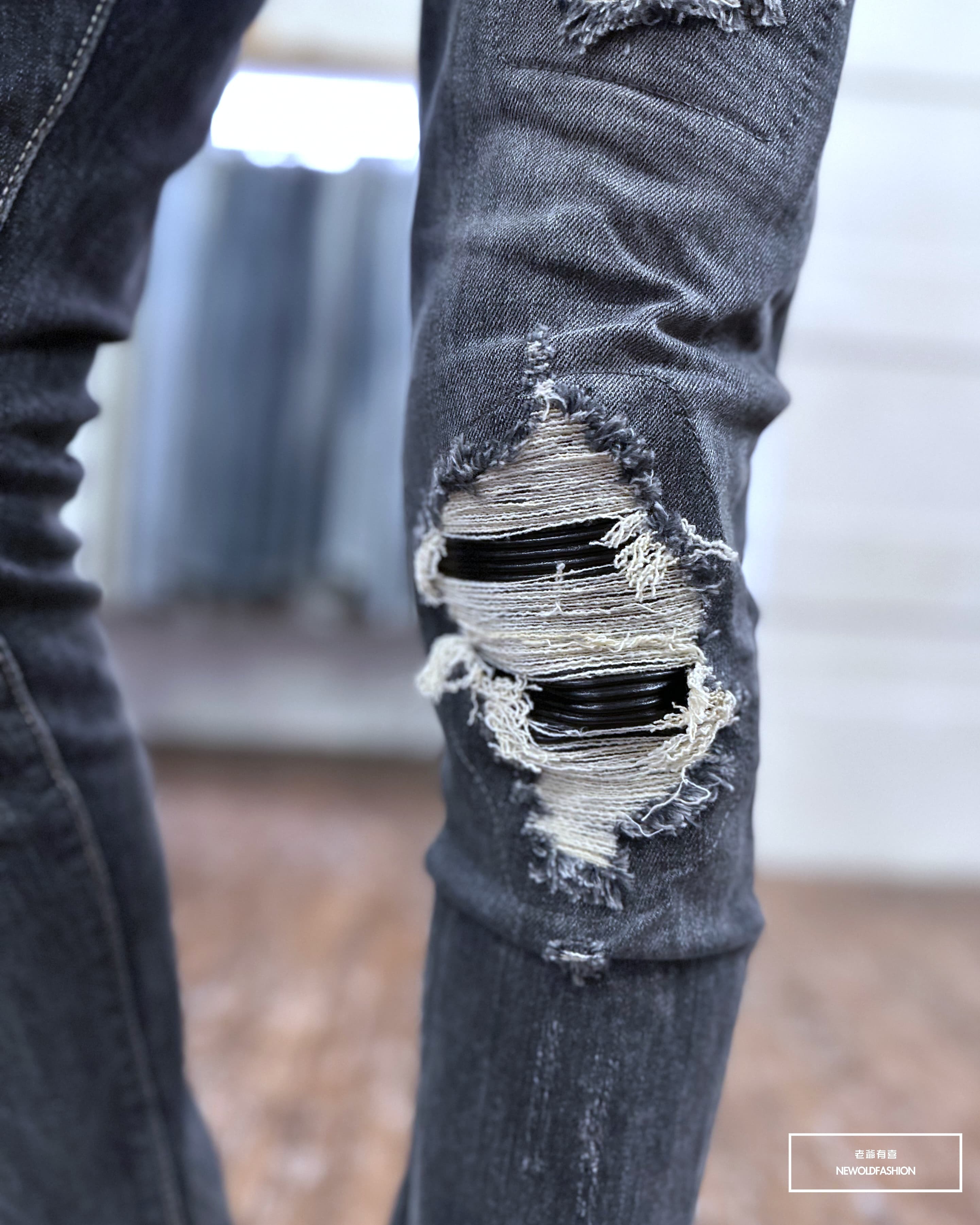 『新品上市』重磅五洞皮革機車補丁小直筒(NOF23085022)