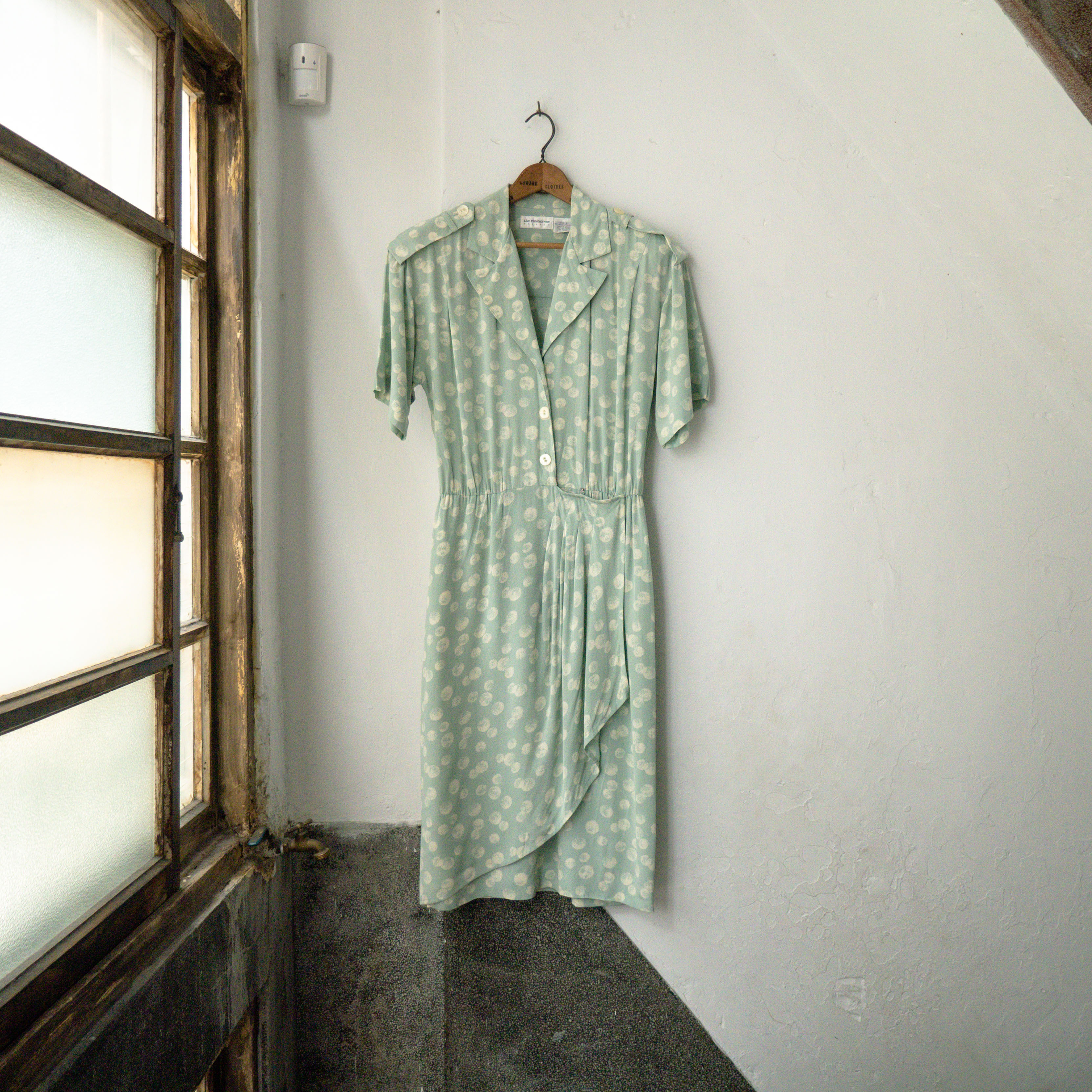 VINTAGE LONG DRESS 美國 粉綠 嫘縈 印花 打褶 短袖 長版 連身裙 長洋裝