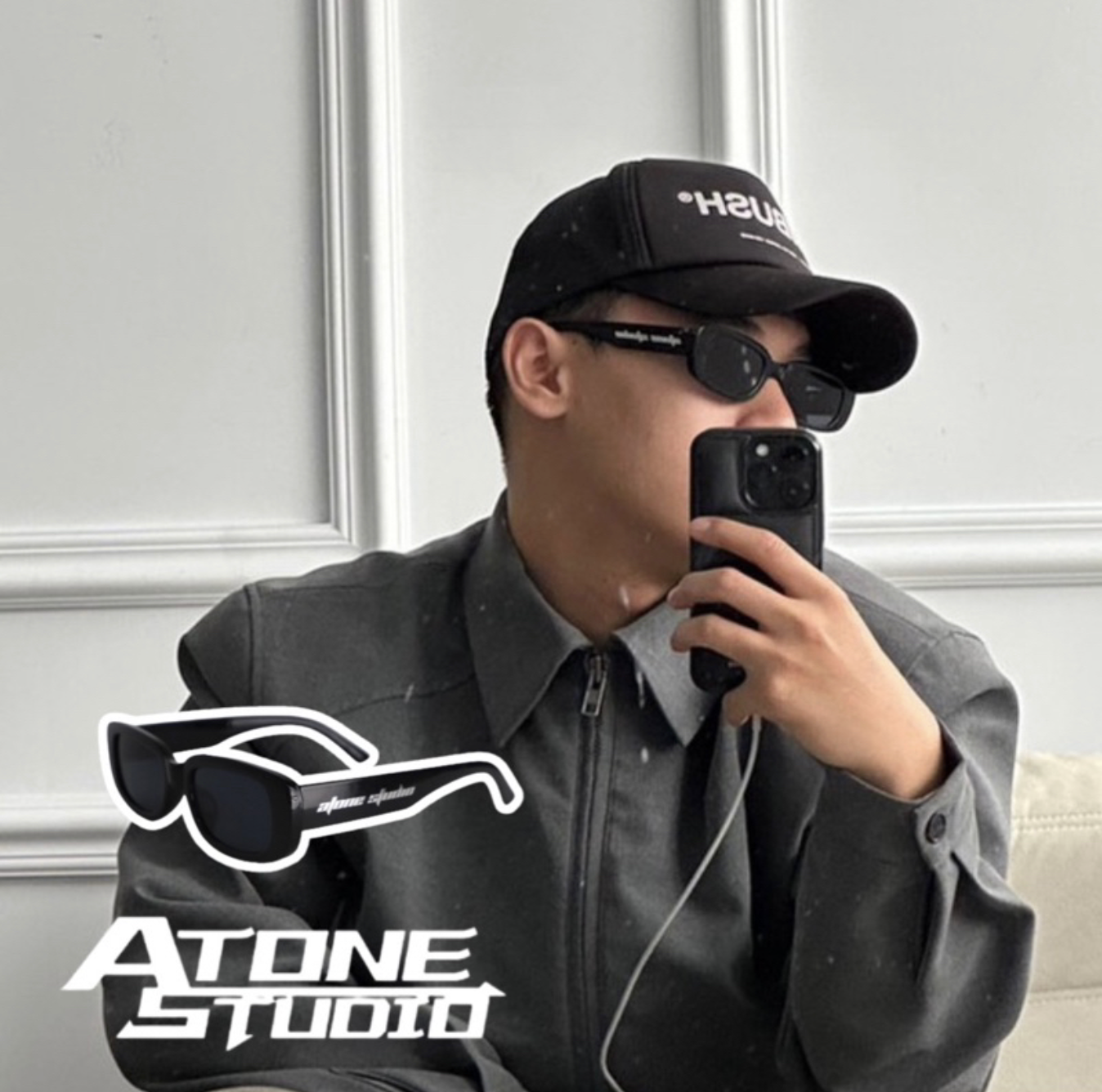 Atone studio 鐳射金屬銀朋克造型鏡框 Y2K 日常 搭配