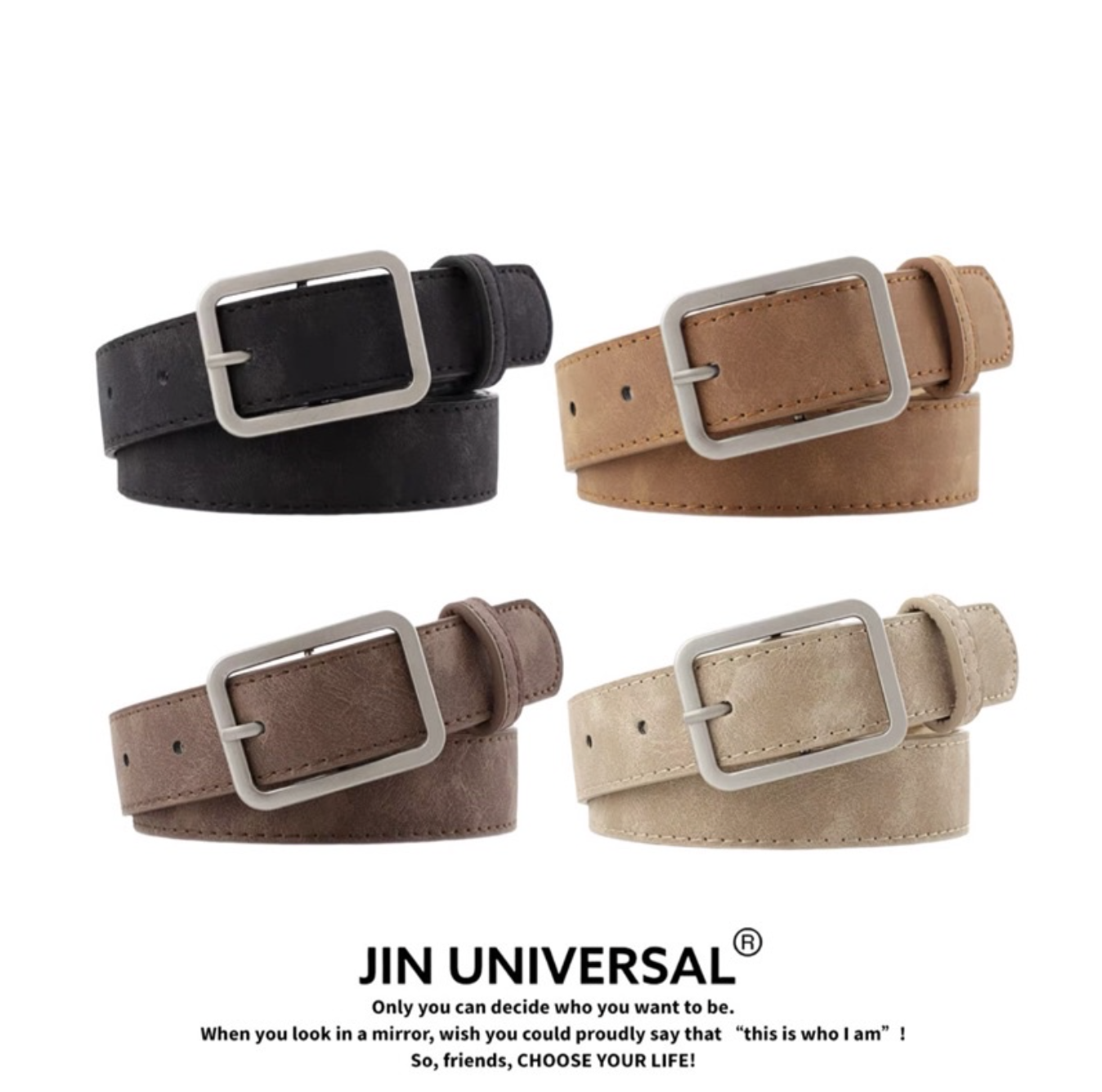 JIN UNIVERSAL 復古麂皮質感方釦皮帶 方釦 質感 韓國