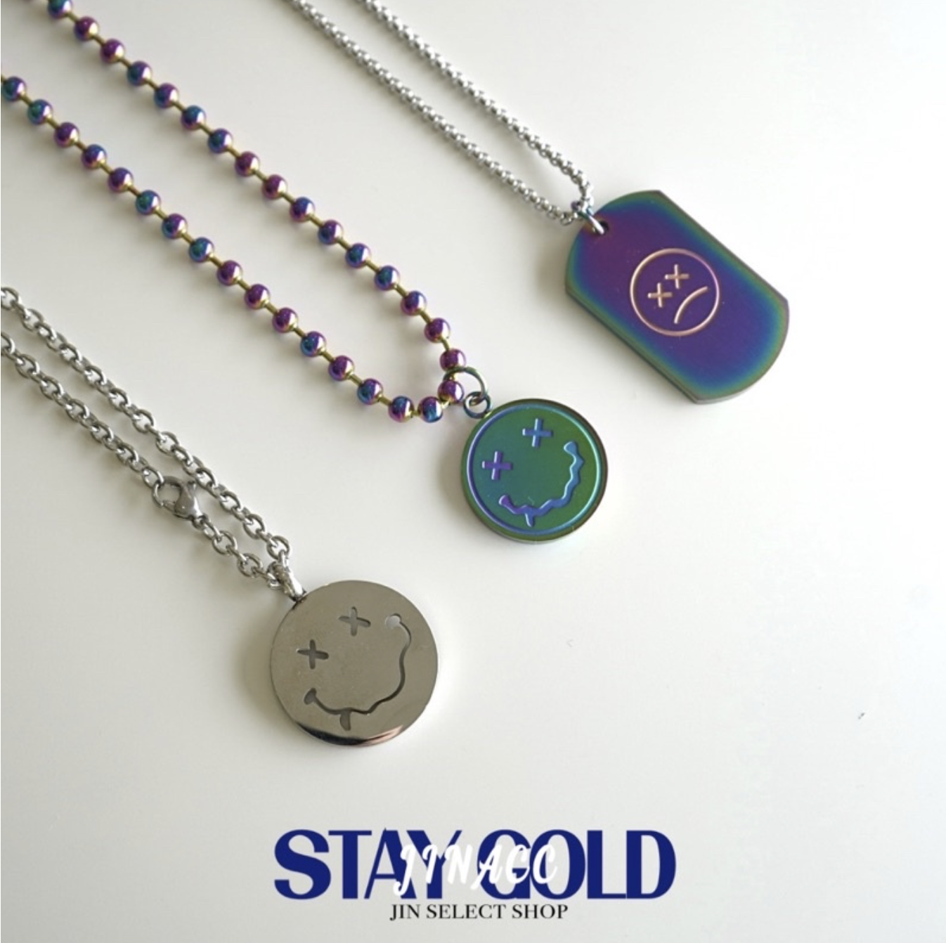 JIN ACC 平價飾品 死亡笑臉 軍牌 炫彩 鈦鋼 軍牌 笑臉 頑皮笑臉 項鍊