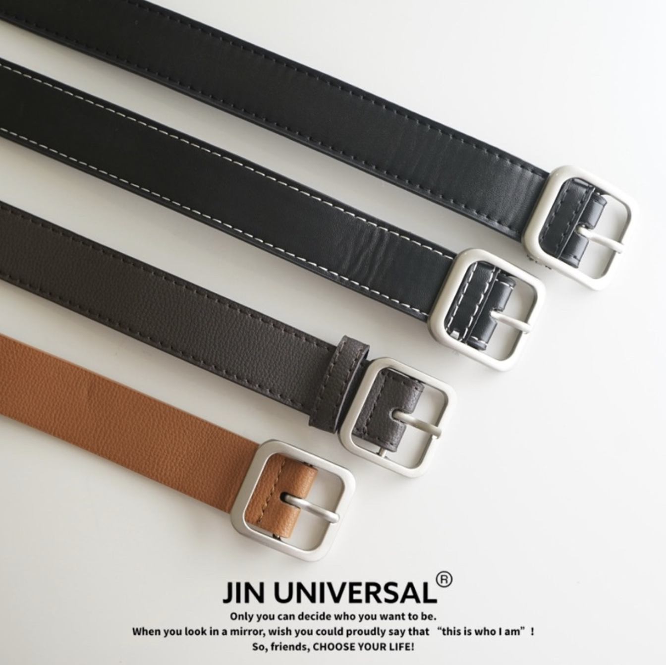 JIN UNIVERSAL 質感十孔方釦皮帶 素面 皮帶 方釦 銀釦 韓國 韓風 質感