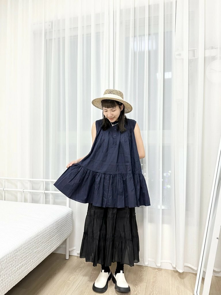 [ 兩色入 ] basic棉料大傘長款Top ( Navy )