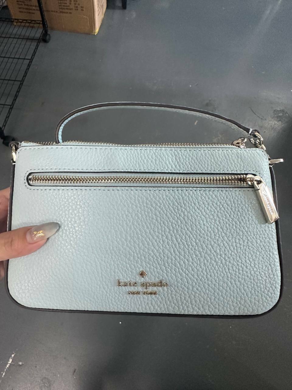 [S] KATE SPADE K6088 LEILA PEBBLED LEATHER CONVERTIBLE BAG, DEWY BLUE, 196021323348 (SKS762)