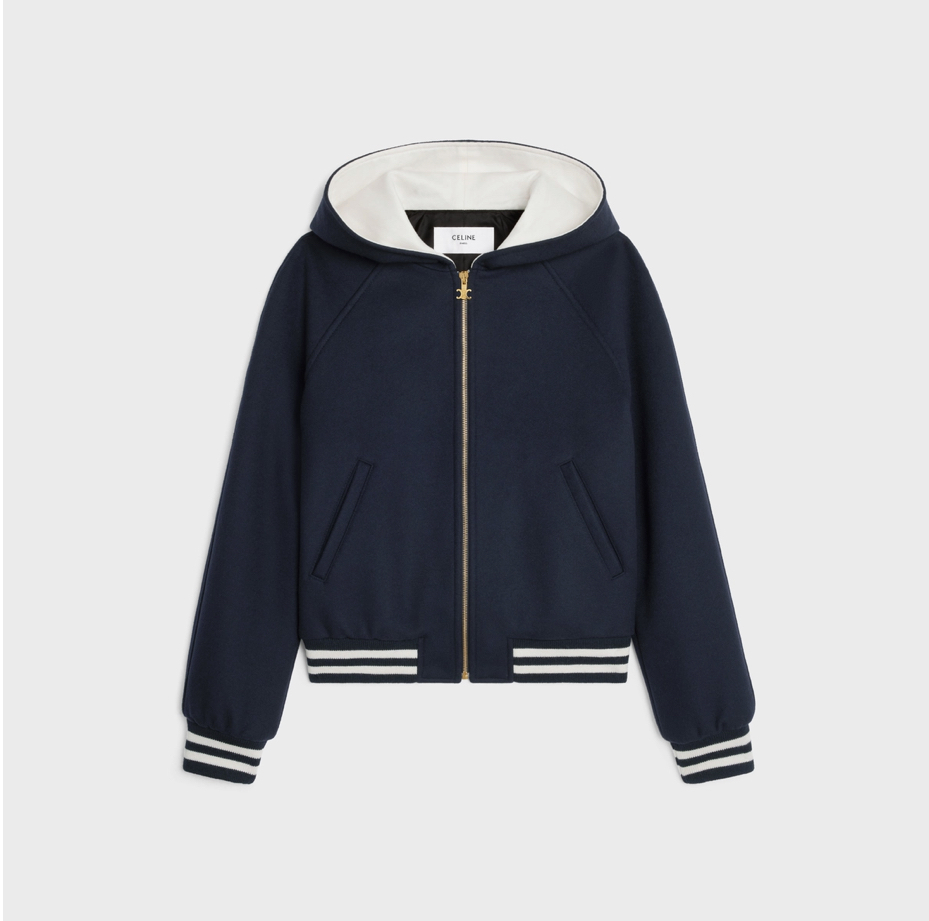 CELINE★素敵！Navy Double Face Cashmere Hooded Teddy Jacket Celine hooded teddy jacket in double face cashmere