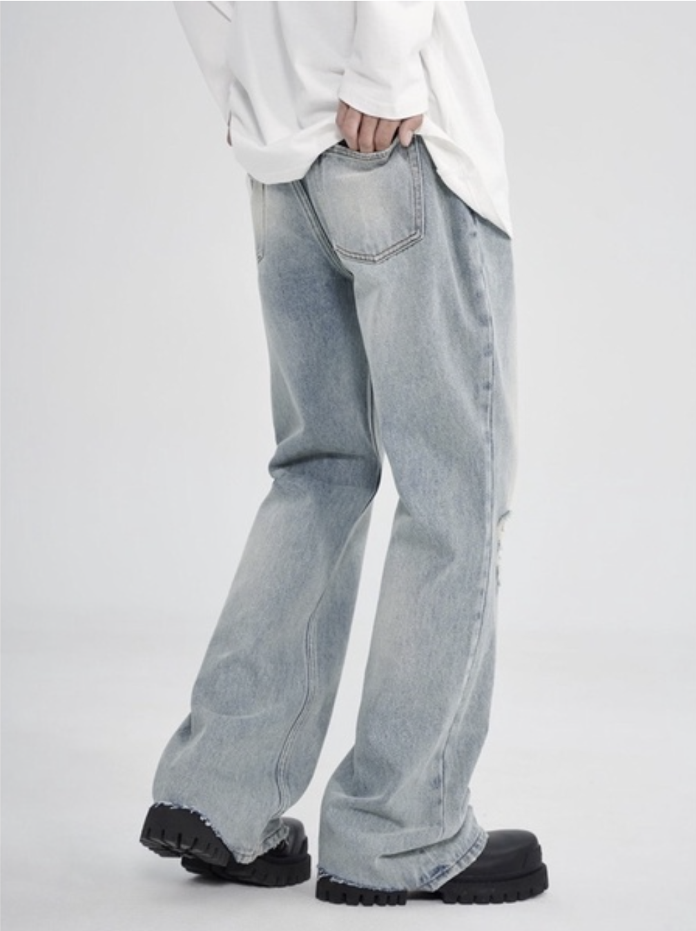 PCLP (SALE)  新銳設計師品牌 水洗小破壞微喇叭牛仔褲 破壞 水洗 牛仔褲 微喇叭