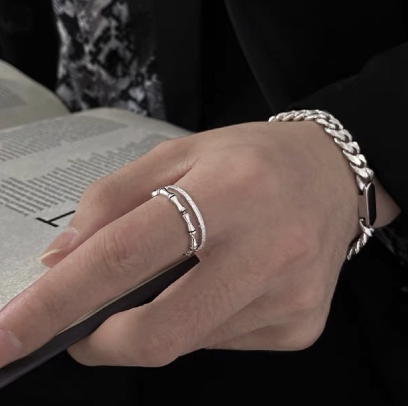 JIN ACC （8月新款）可調戒圍 925銀 飾品 幾何交叉 打結 龍鱗 水鑽 竹節 造型戒指